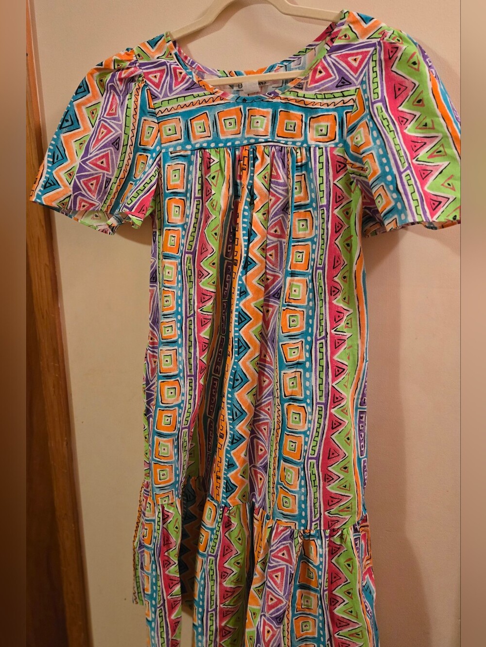 Rare Find Vintage Swirl Direction Colorful Tiered Maxi Dress - Pockets - Size S